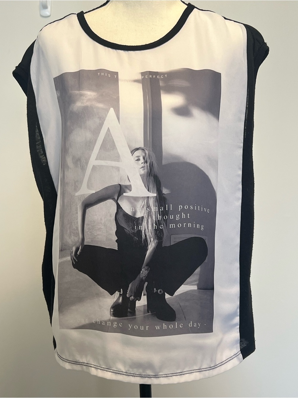 Mango Black and White Photographic Graphic Cap-Sleeve Top